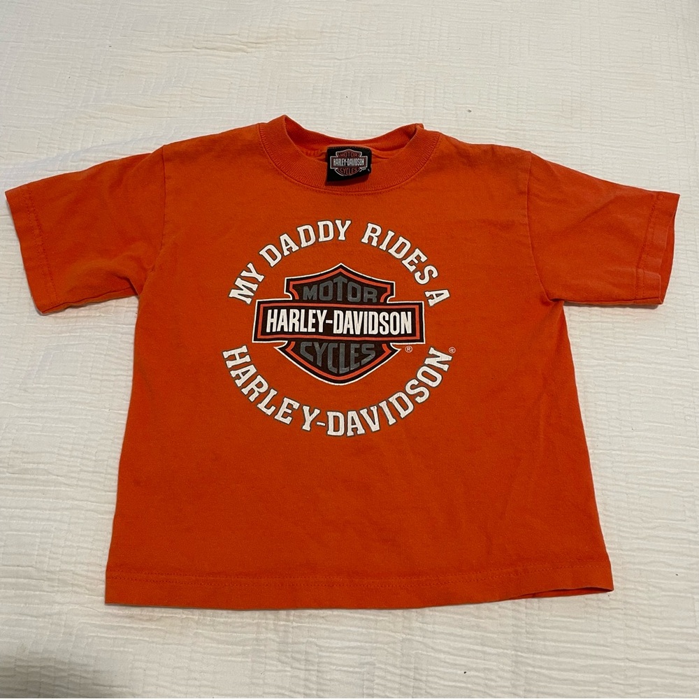 Harley Davidson orange “My Daddy Rides a Harley-Davidson” tee